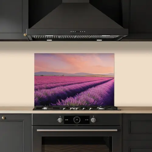Lavendelveld - Zonsondergang - Paars - Bloemen keuken achterwand spatscherm klein -sfeer1