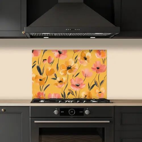 Bloemen - Geschilderd - Geel keuken achterwand spatscherm klein -sfeer1