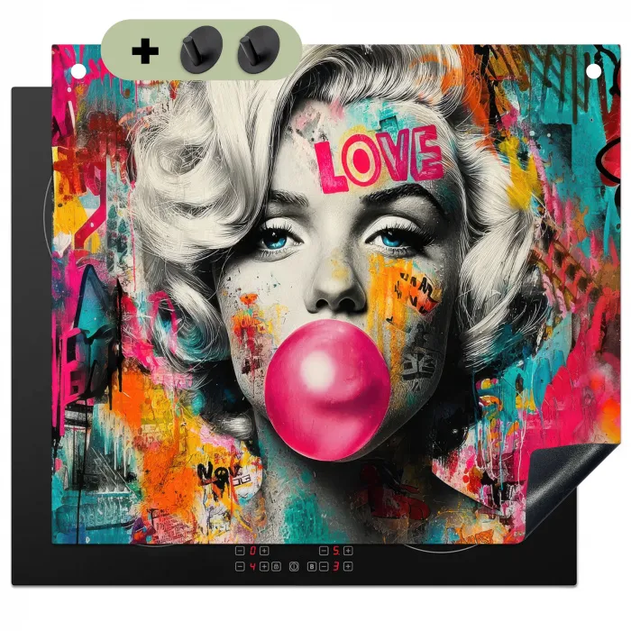 Vrouw - Kauwgom - Graffiti - Neonkleuren Inductie beschemer met haakjes middel -3d