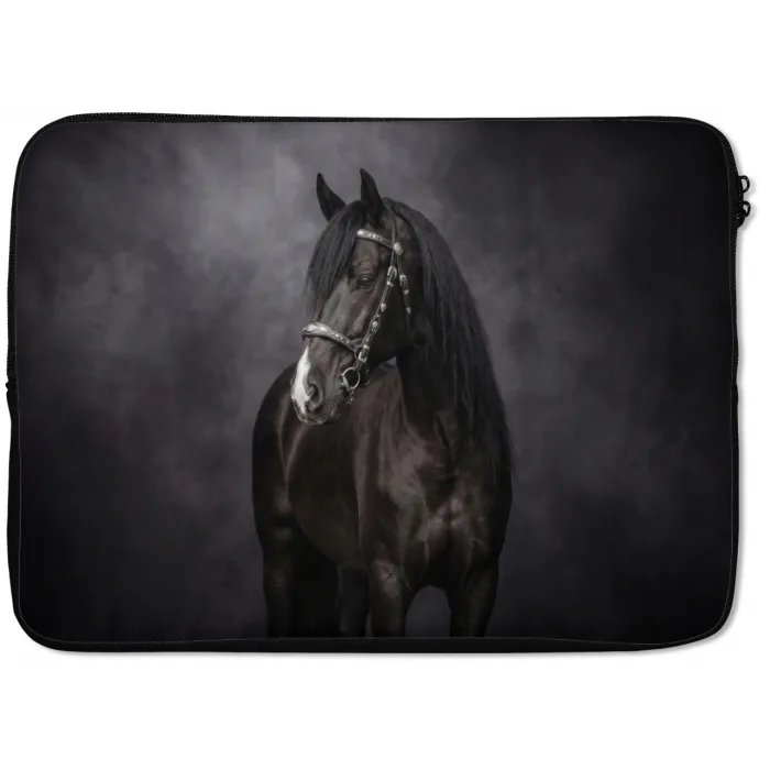 Portret - Paard - Zwart laptophoes neopreen klein -zkaufland3dotto