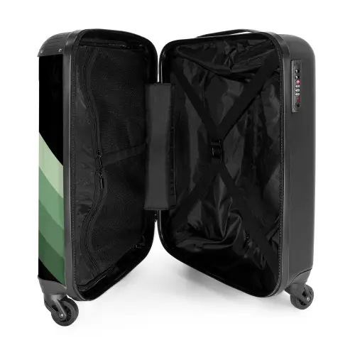 Zwarte achtergrond met trapsgewijze groene zigzagbanen NBS - Handbagage koffer - Kinderen Unisex middel -binnenkant