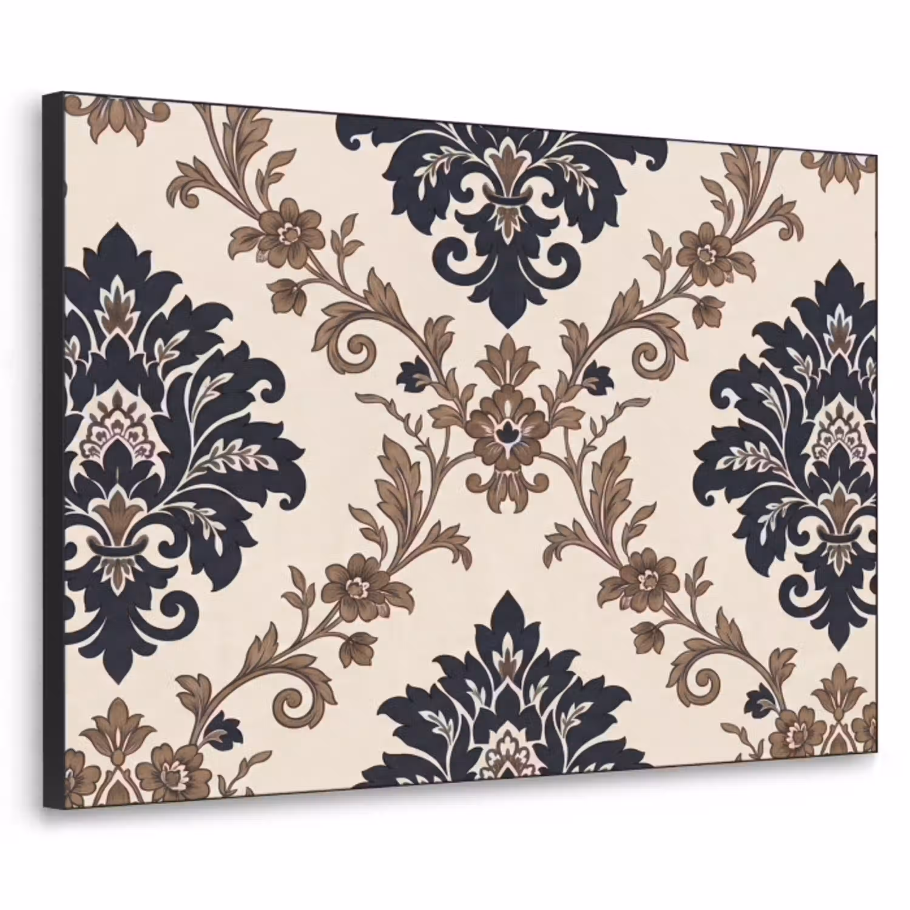 Patroon - Floraal - Klassiek - Beige-blauw Textielframe zwart klein -3d