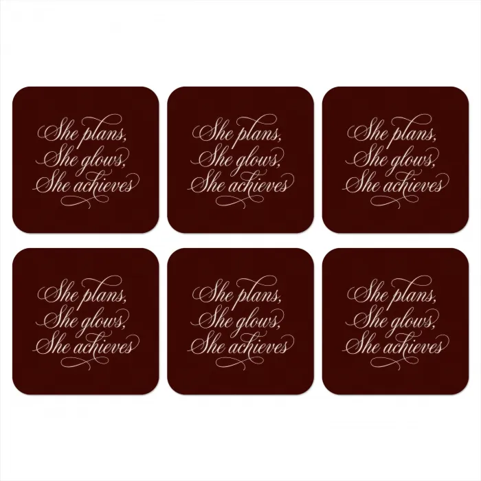 She plans she glows she achieves - Rood - Cursief onderzetter kurk middel -3d