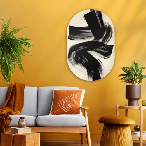 Strepen - Zwart - Abstract Wandcirkel Ovaal Glas middel -sfeer4