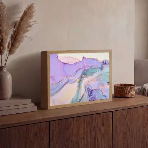 Goud - Marmer - Paars Light Box met batterij (Wandlamp) middel -sfeer2