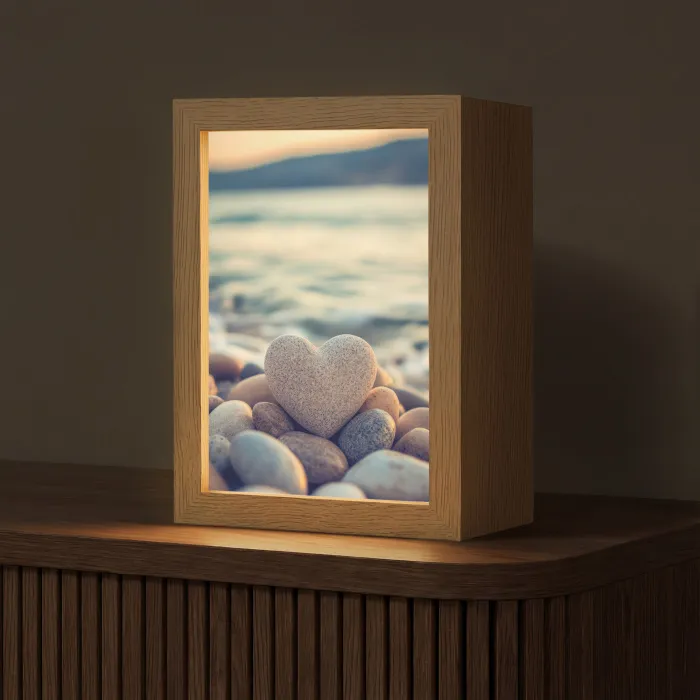 Hart - Stenen - Natuur - Keien - Zen - Kiezelstenen Light Box met kabel (Tafellamp) klein -z3d_website