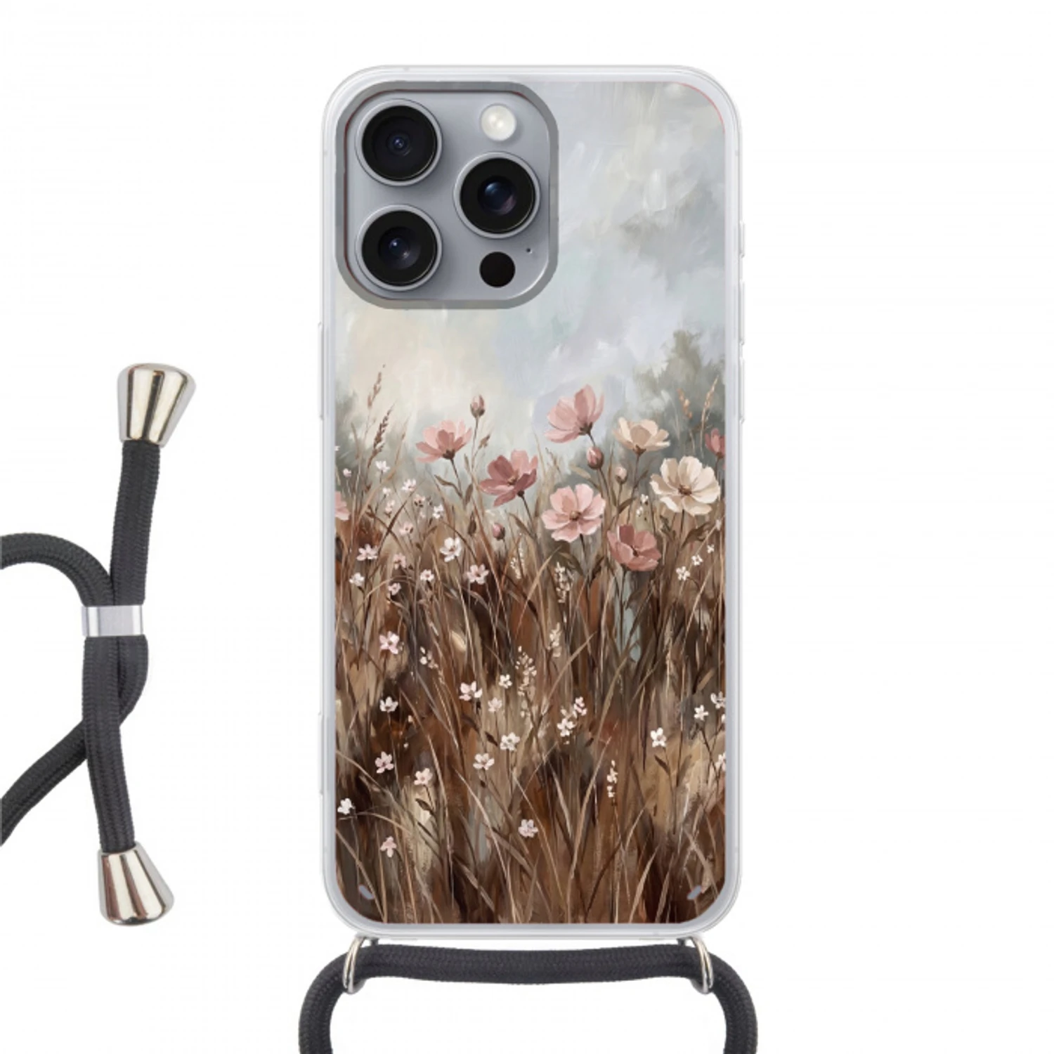 Bloemen - Botanisch - Schilderij - Pastel - Rustiek Hoesje iPhone 16 Pro Max met koord klein -3d