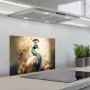 Pauw - Pauwenveren - Bloemen - Vogels - Botanisch keuken achterwand spatscherm klein -3d_schuin
