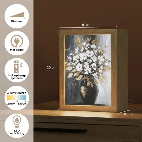 Bloemen - Wit - Vaas - Abstract Light Box met kabel (Tafellamp) klein -USP_NL
