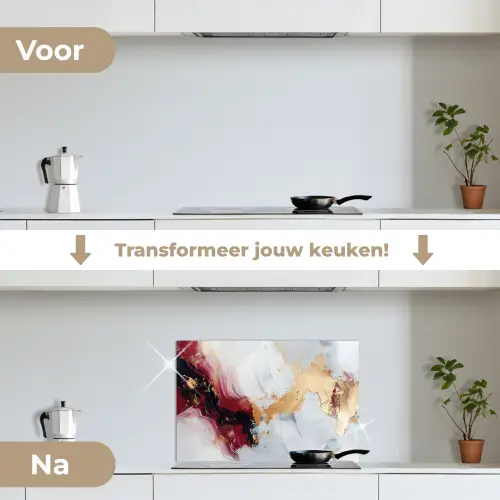 Rood - Abstract - Goud - Modern keuken achterwand spatscherm klein -voor_na_NL