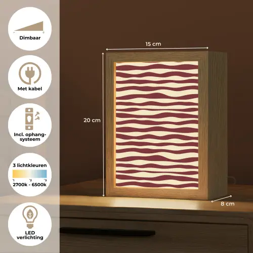Golven - Rood - Patroon - Crème Light Box met kabel (Tafellamp) klein 925 -USP_NL