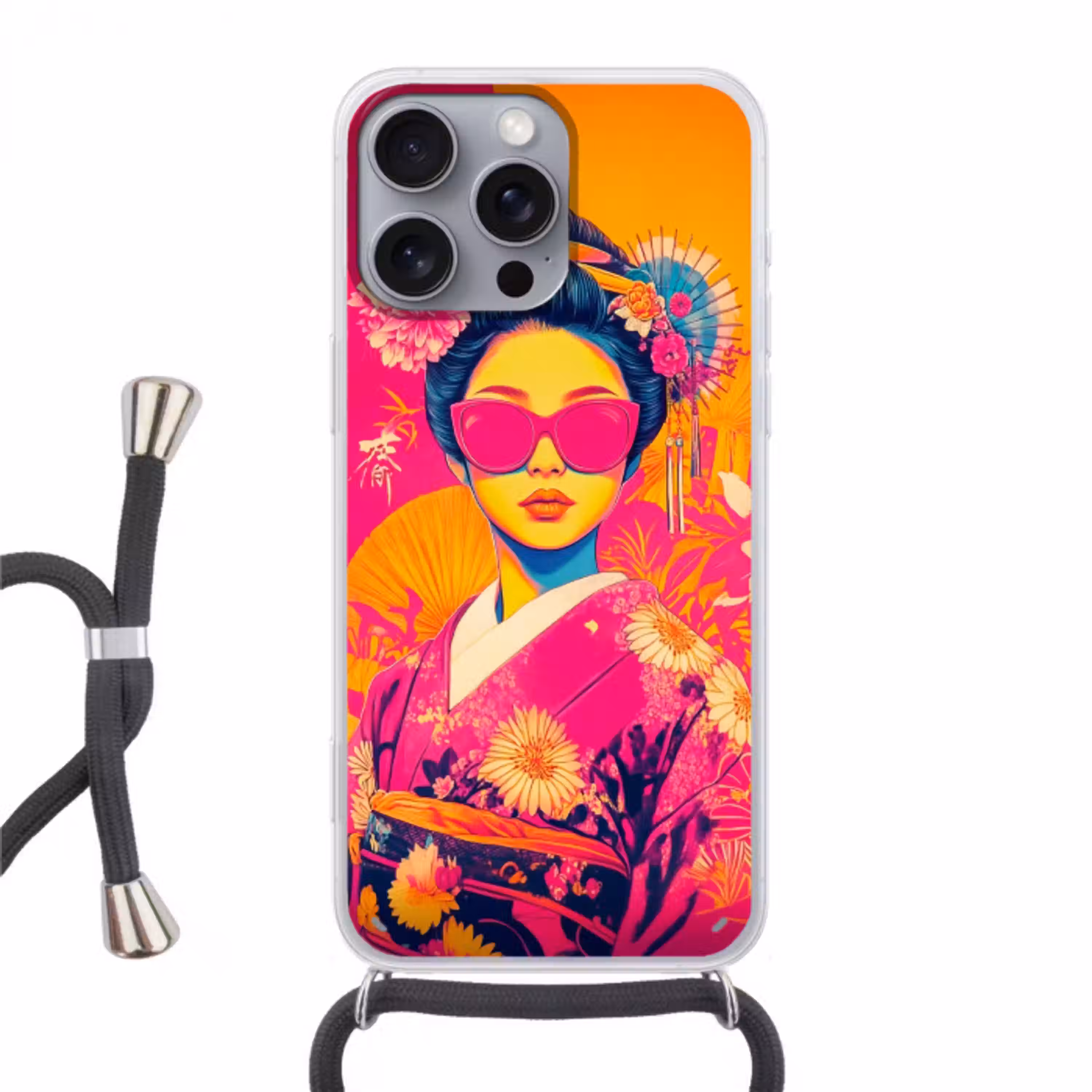 Vrouw - Zonnebril - Abstract - Oranje Hoesje iPhone 16 Pro Max met koord klein -3d