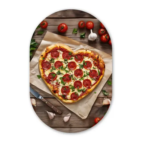 Pizza - Hart - Pepperoni - Tomaat Wandcirkel Ovaal Forex klein -3d