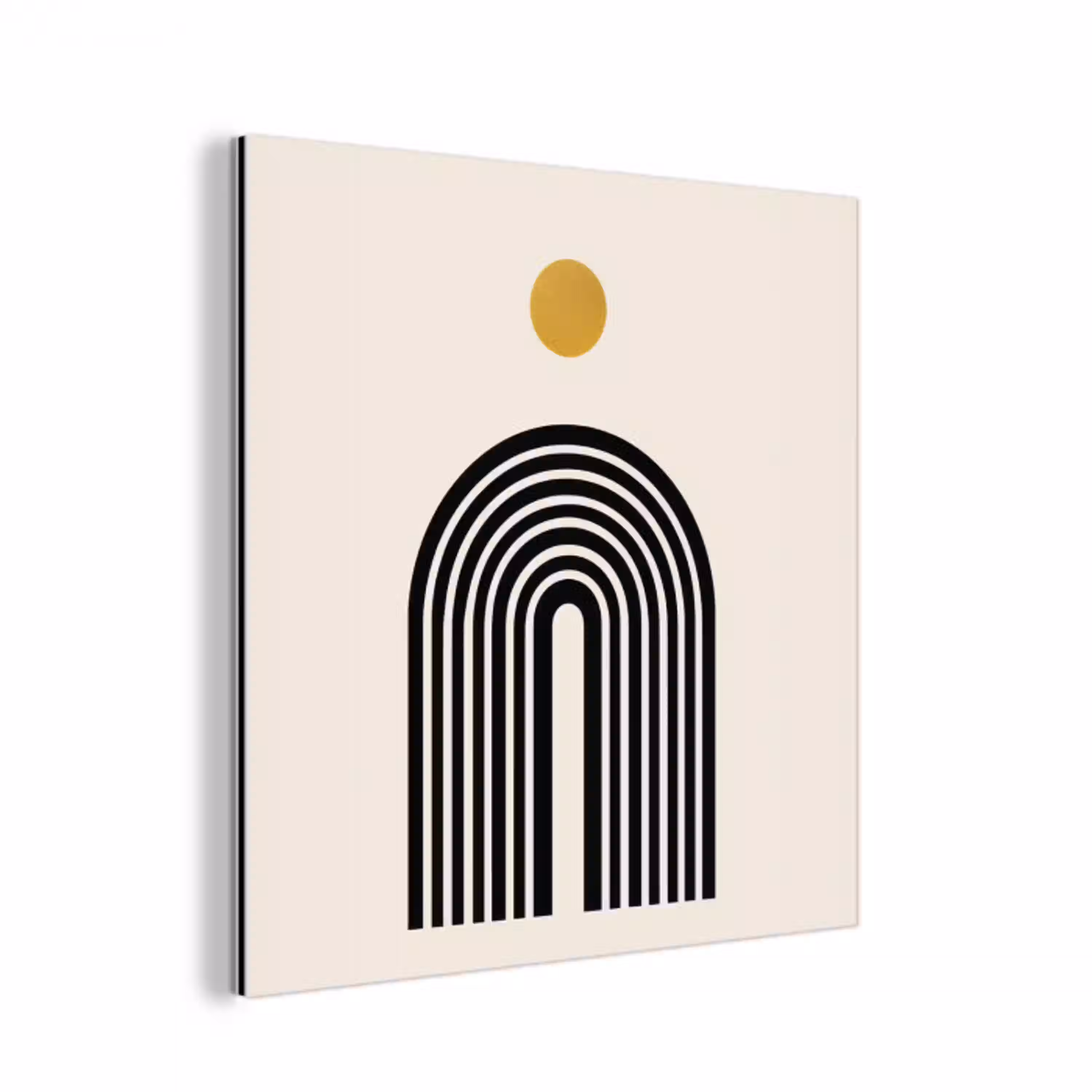 Minimalistisch - Zwarte boog - Gouden cirkel aluminium wit klein -3d