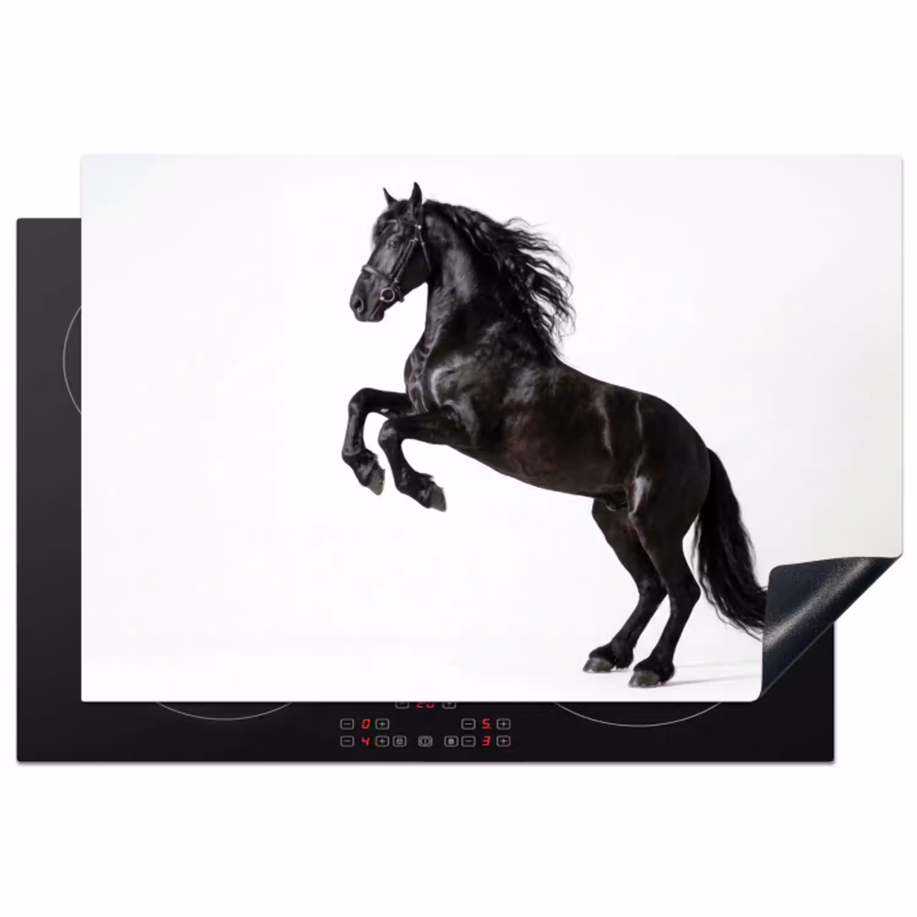 Zwart - Paard - Portret Inductie beschermer vinyl 3mm klein -3d