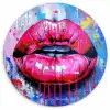Graffiti - Lippen - Felroze - Geschilderd Wandcirkel kunststof plaat 5mm dik klein -3d