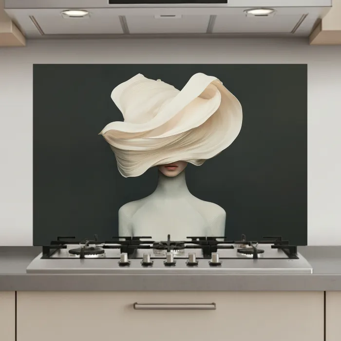 Vrouw - Beige - hoed keuken achterwand spatscherm klein -3d_website