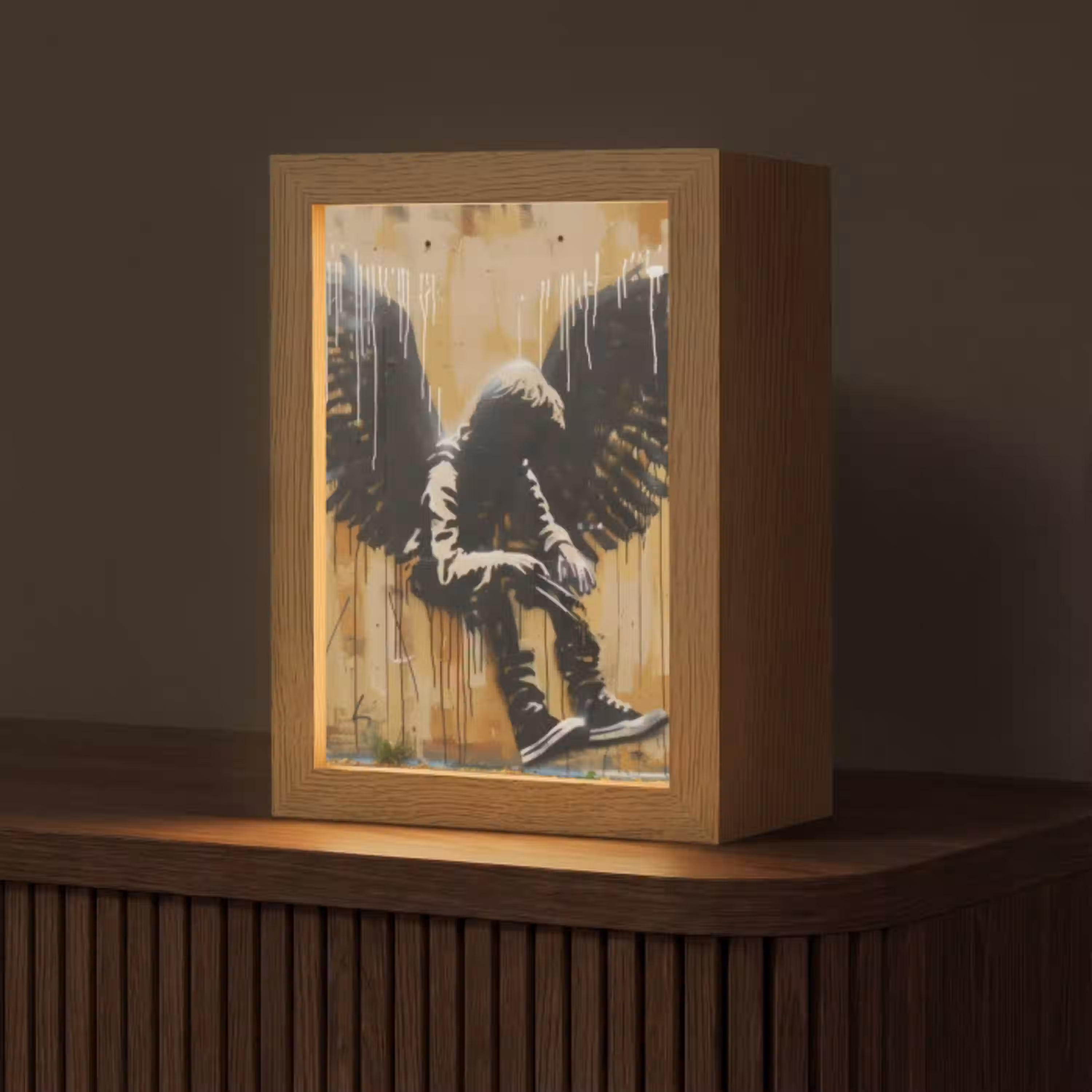 Graffiti - Kunst - Vleugels - Street art - Banksy Style Light Box met kabel (Tafellamp) klein -z3d_website
