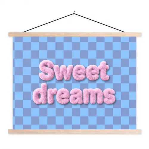 Sweet dreams - Vierkanten - Roze - Blauw textielposter latten blank klein -3d
