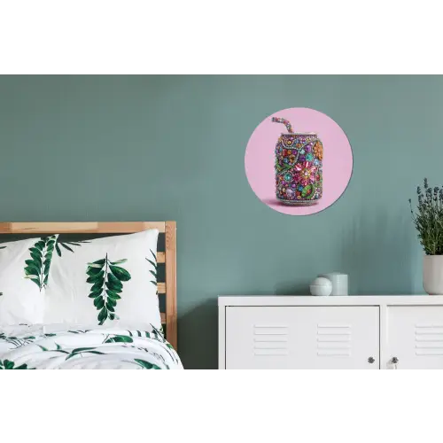 Frisdrankblikje - Bloemenpatroon - Edelstenen - Kleurrijk Wandcirkel aluminium klein -slaapkamer