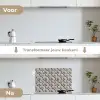 Zand - Schelpenvorm - Grijs keuken achterwand spatscherm klein 900 -voor_na_NL