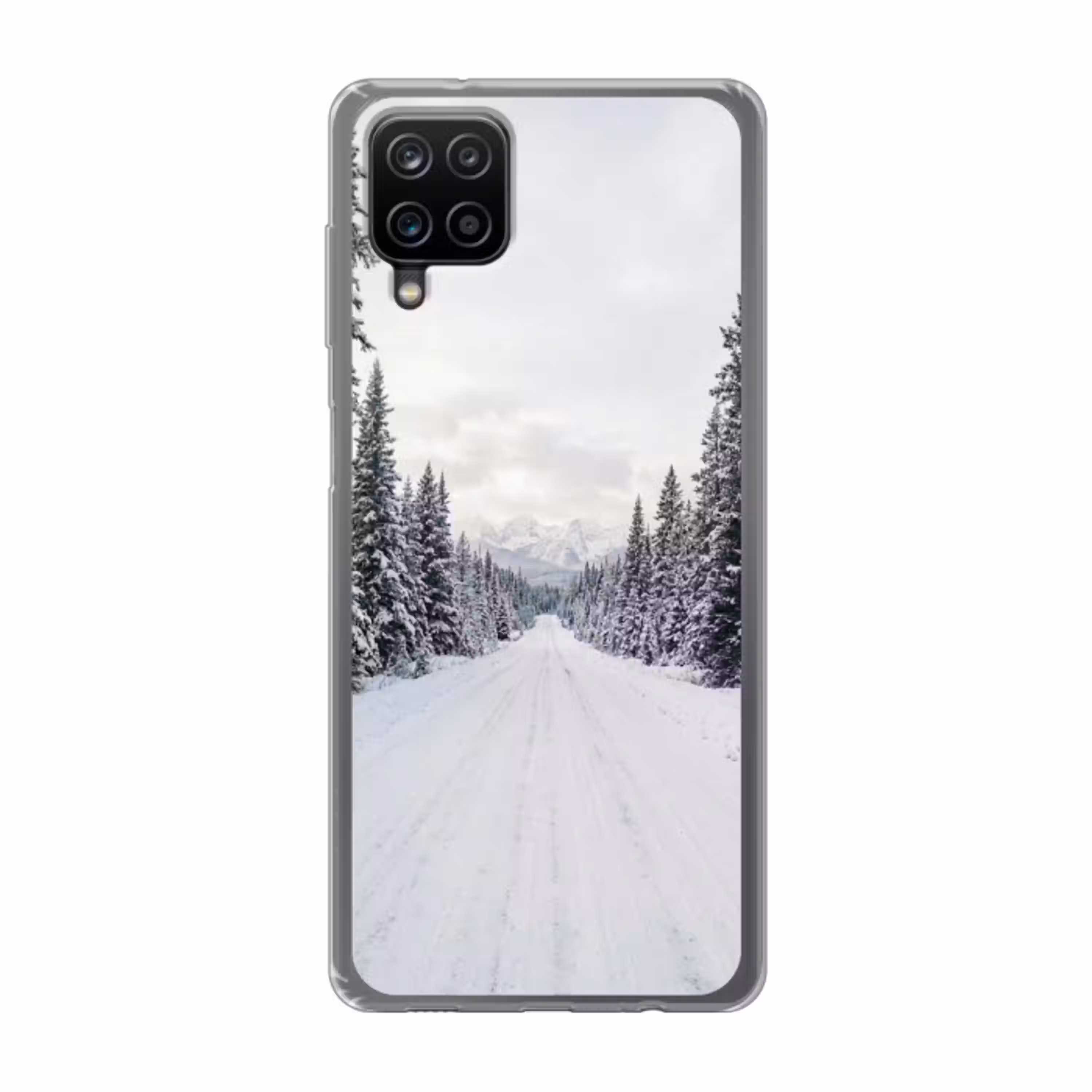 Weg - Sneeuw - Naaldbos - Winter - Avontuurlijk Telefoonhoesje Samsung Galaxy A12 klein -3d