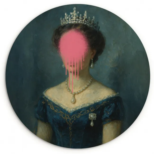Muurcirkel - Kroon - Roze druipend verf - Portret