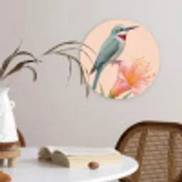 Vogel - Bloem - Natuur - Roze Wandcirkel kunststof plaat 5mm dik klein -sfeer4