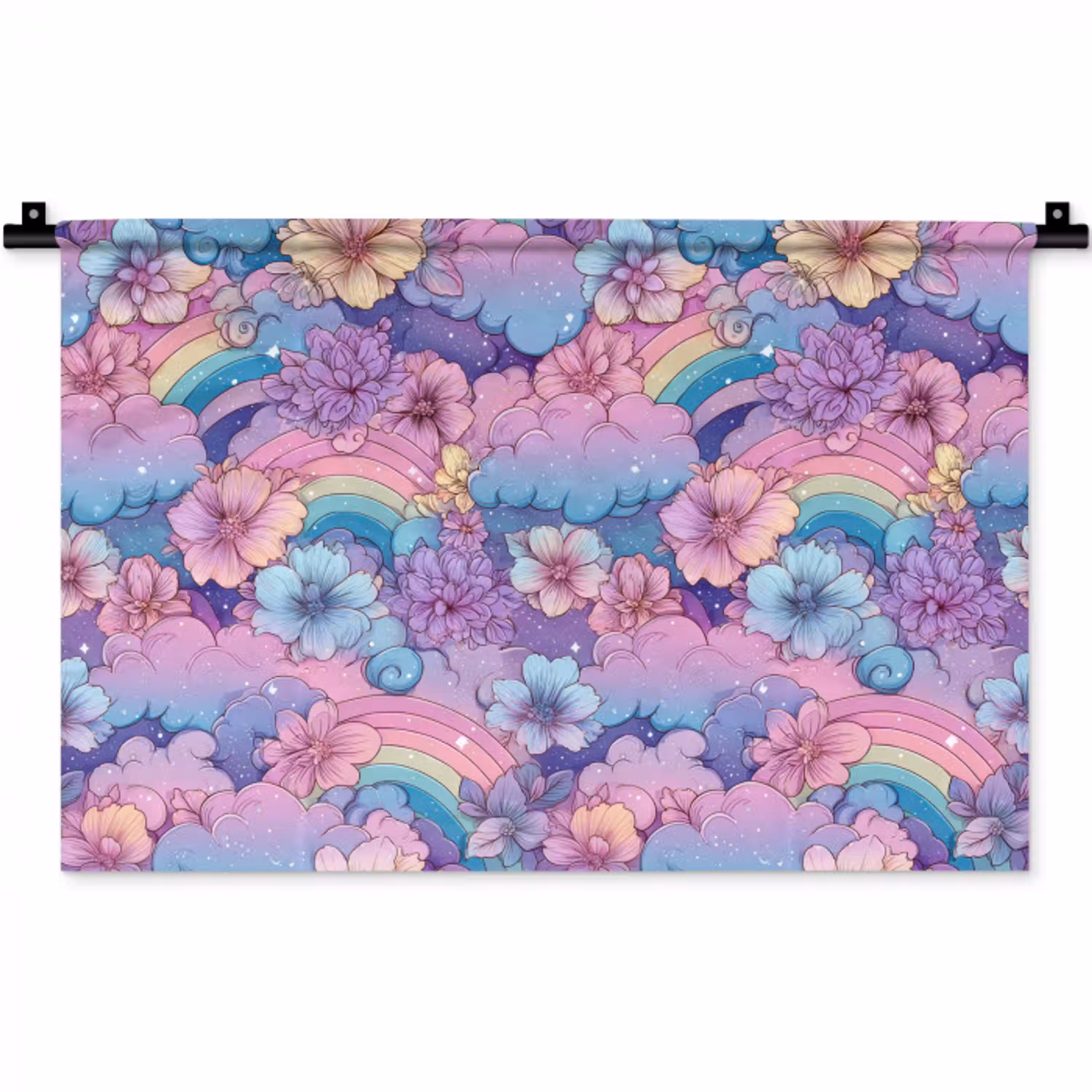 Regenbogen - Bloemen - Kleurrijk - Wolken Wandkleed katoen klein -zz3d