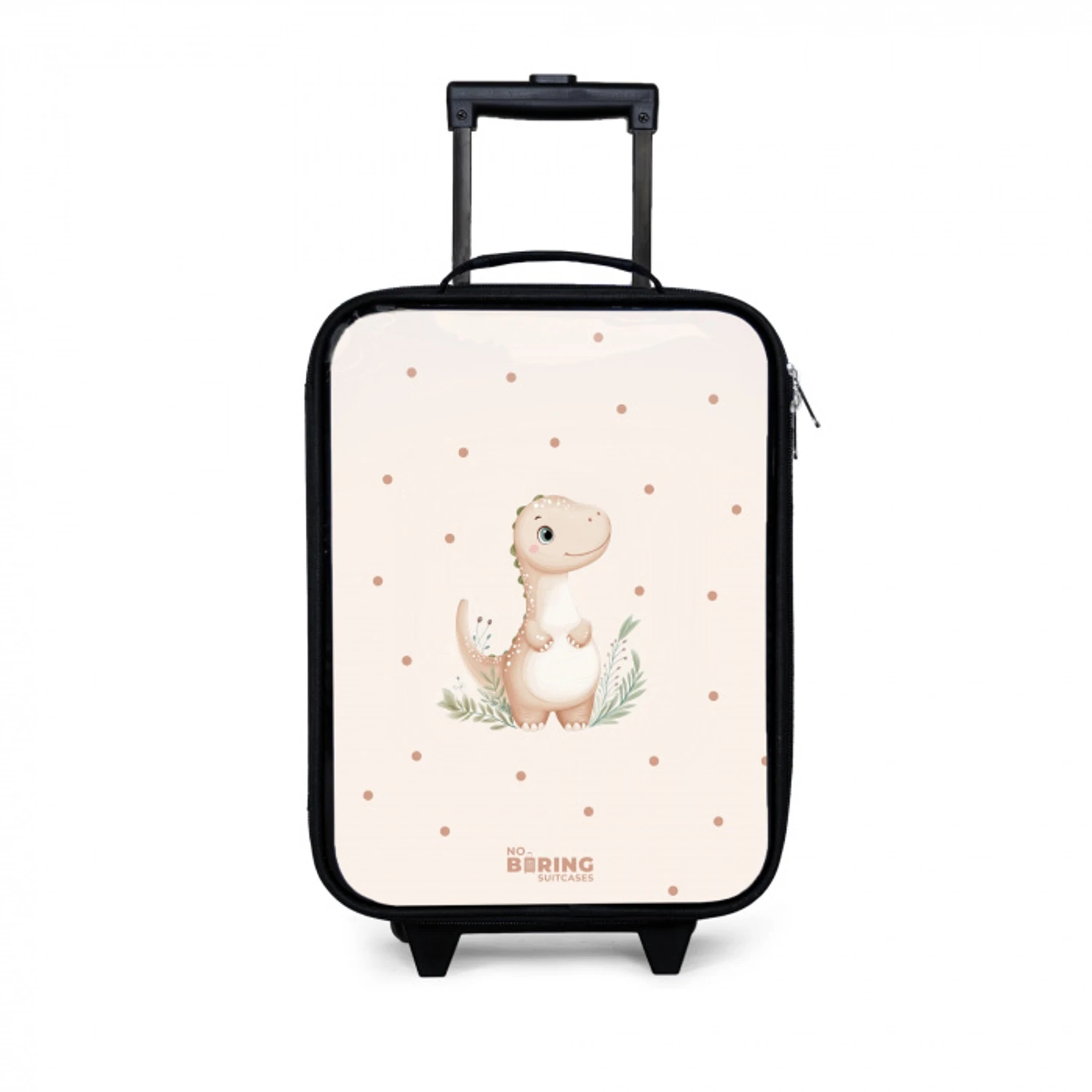 Beige dino op een stippen achtergrond Kinderkoffer - Zwart klein -3d