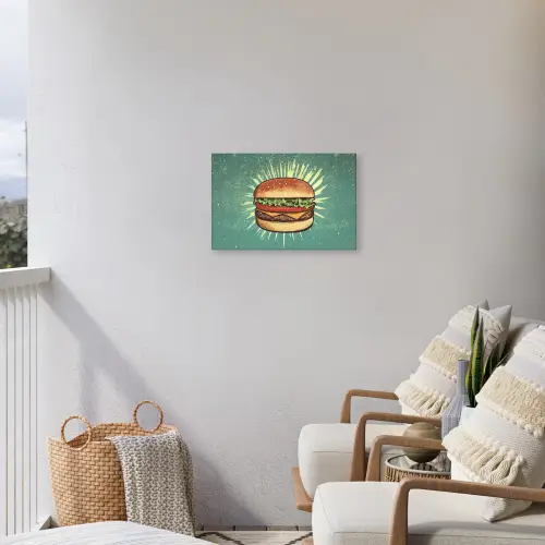 Hamburger - Illustratie - Sla - Kaas Tuinposter op houten frame 2 cm dik klein -sfeer1