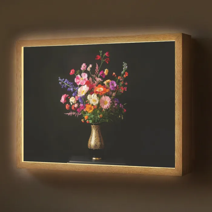 Kleurrijk - Boeket - Vaas - Goud Light Box met batterij (Wandlamp) middel -z3d_website