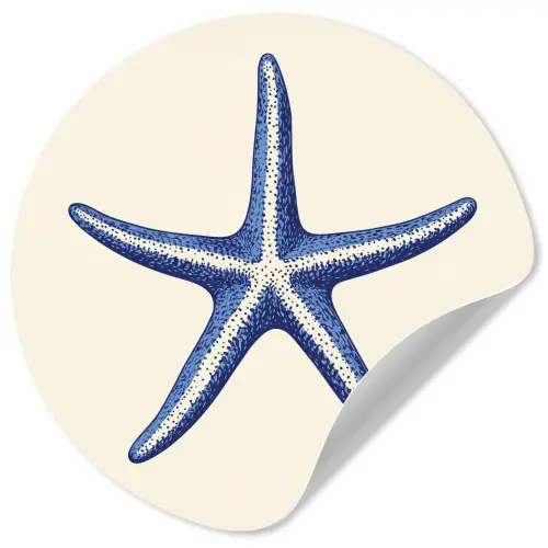 Blauwe zeester - Minimalistisch - Beige Wandcirkel behangsticker klein -3d
