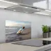 Glazenfles - Post - Zee - Zand keuken achterwand spatscherm klein -3d_schuin