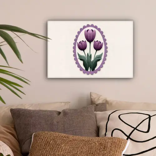 Tulpen - Paars - Lijst - Bladeren canvas 2cm klein -sfeer1