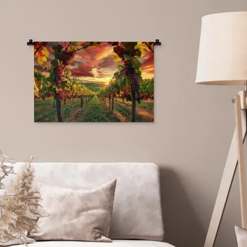 Wijngaard - Druiven - Zonsondergang Wandkleed katoen klein -sfeer4