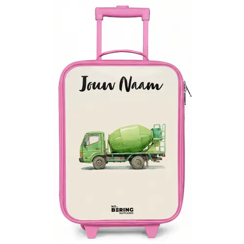 Betonmixer - Getekend - Groen Kinderkoffer - Roze klein -zz3dotto