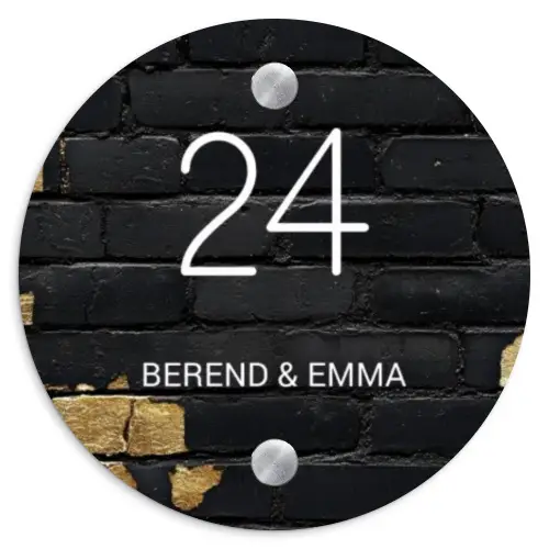 Stenen goud zwart - Klassiek Naambord Rond klein -3d