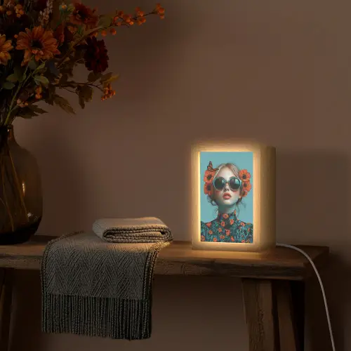 Vrouw - Blauw - Vlinder - Bloemen - Aesthetic Light Box met kabel (Tafellamp) klein -sfeer4