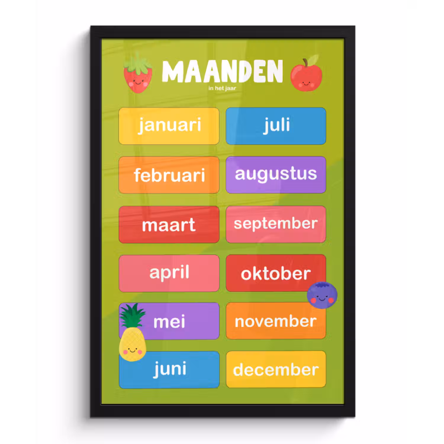 Poster met lijst - Kinderkamer - Maanden - Educatief - Jongens - Meisjes - Kinderen - Groen - Kids