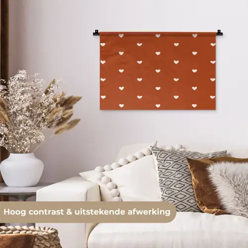 Wit - Hartjes - Patroon - Rood Wandkleed katoen klein 269 -sfeer1