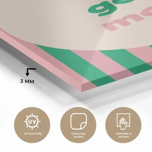 Gestreept - Quote - Ovaal - Roze plexiglas 5mm klein -sfeer2