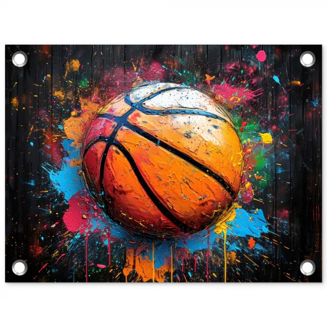 Basketbal in Kleurrijke Spatten tuinposter los doek klein -3d