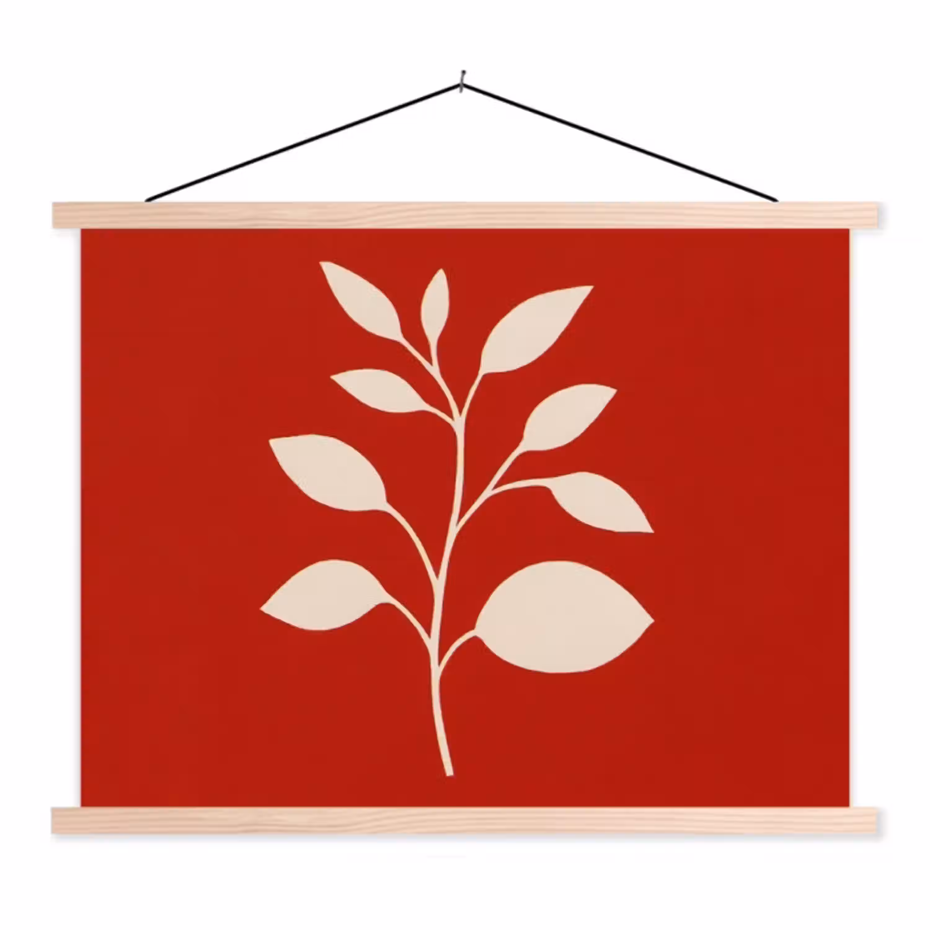 Silhouet - Bladeren - Tak textielposter latten blank klein -3d