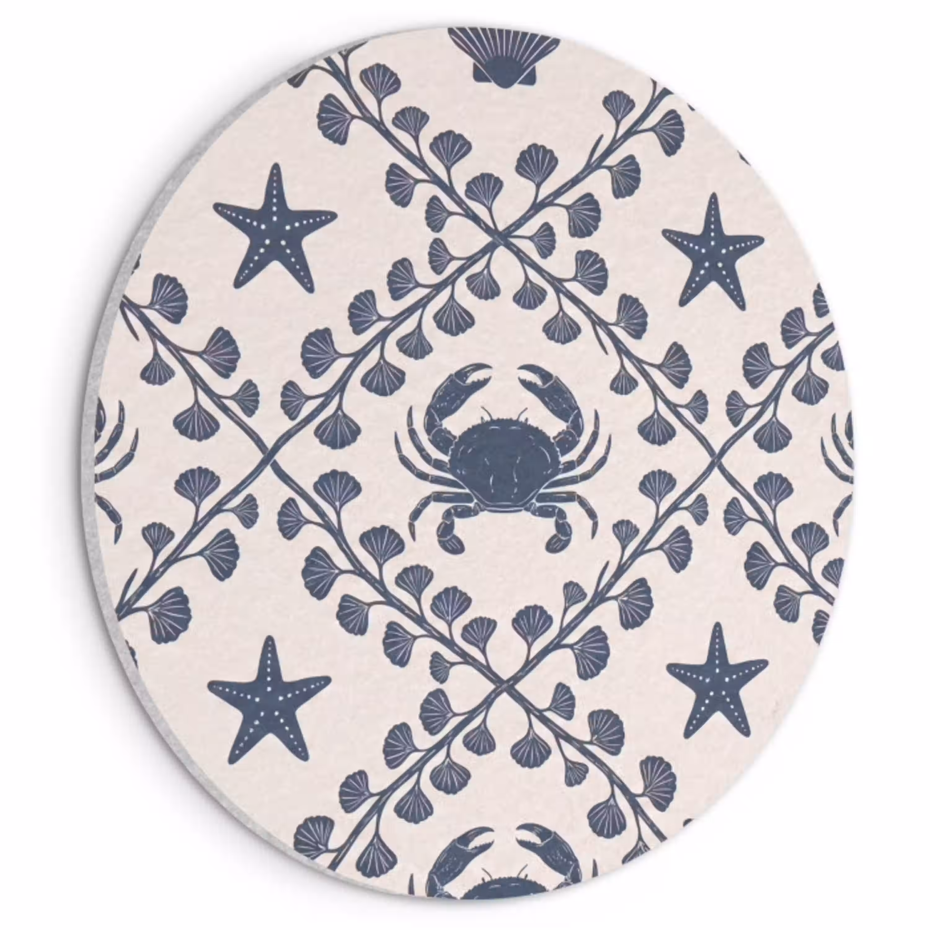 Zee - Krab - Zeester - Patroon - Blauw Akoestische PET Vilt - Rond klein -3d
