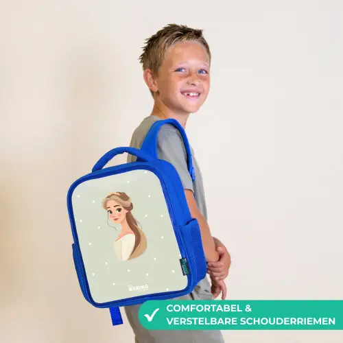Prinses met tiara op groene stippenachtergrond Kinderrugzak - Blauw middel -sfeer3_NL