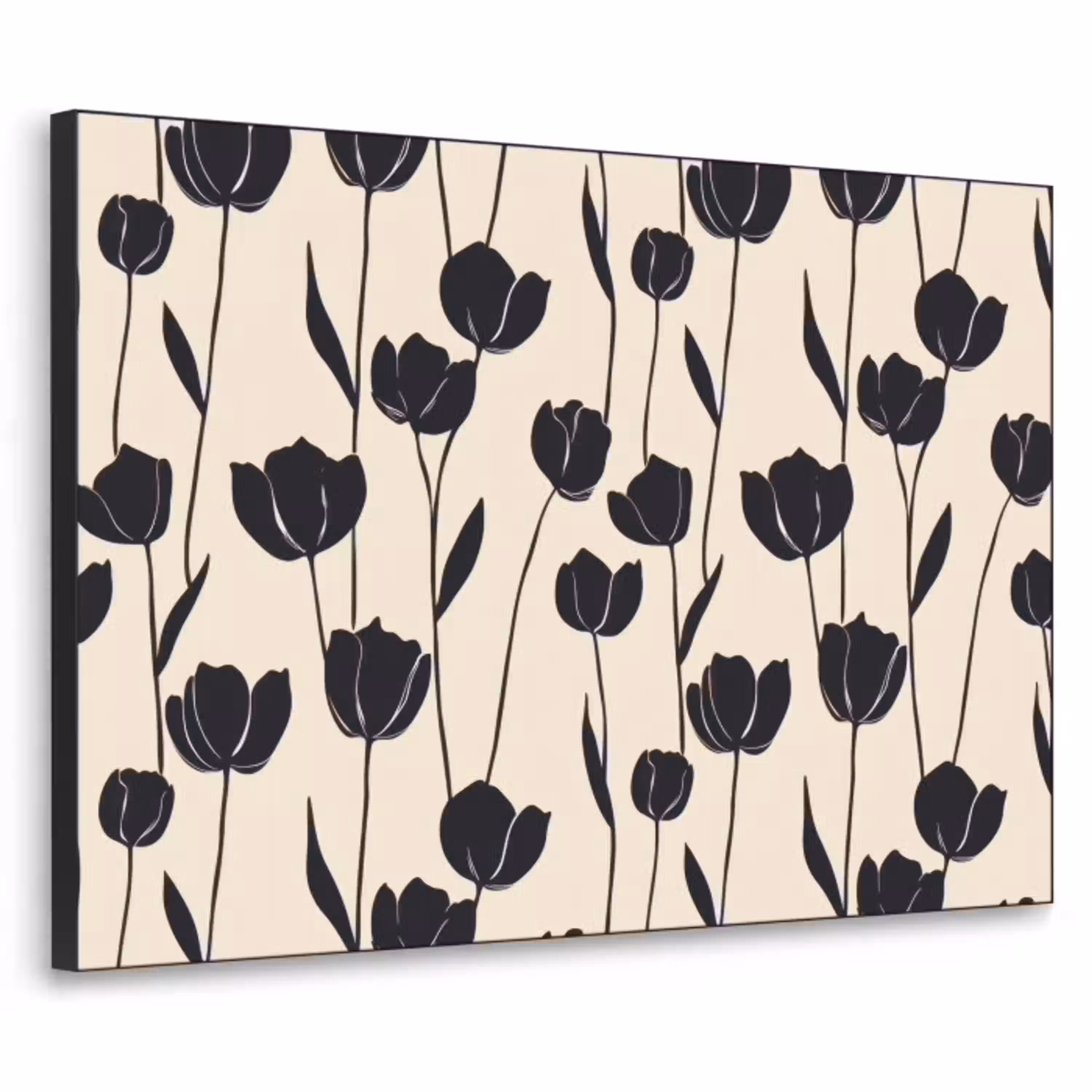 Tulpen - Patroon - Zwart Textielframe zwart klein 947 -3d
