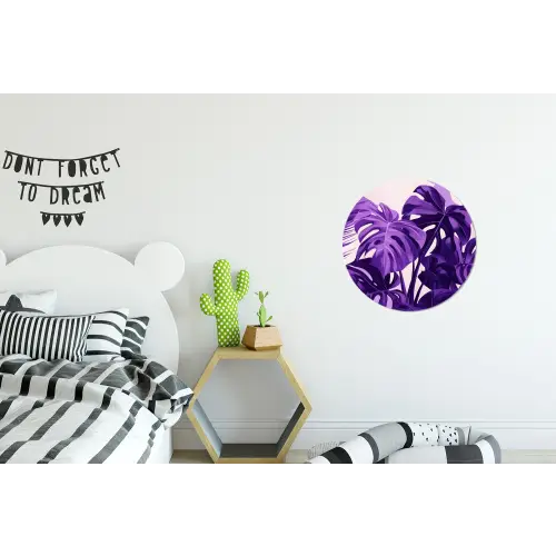 Bladeren - Paars - Tropisch - Abstract Wandcirkel aluminium klein -kinderkamer