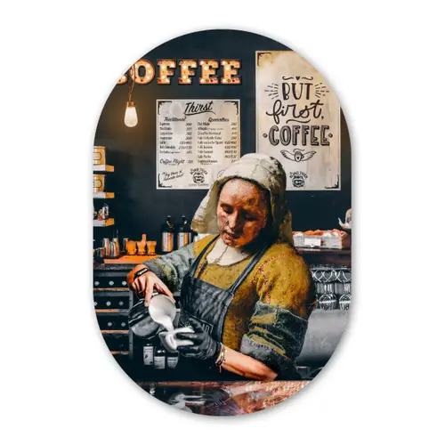 Melkmeisje - Barista - Koffie - Vintage - Kunst - Abstract - Schilderij - Oude meesters Wandcirkel Ovaal Forex klein -3d