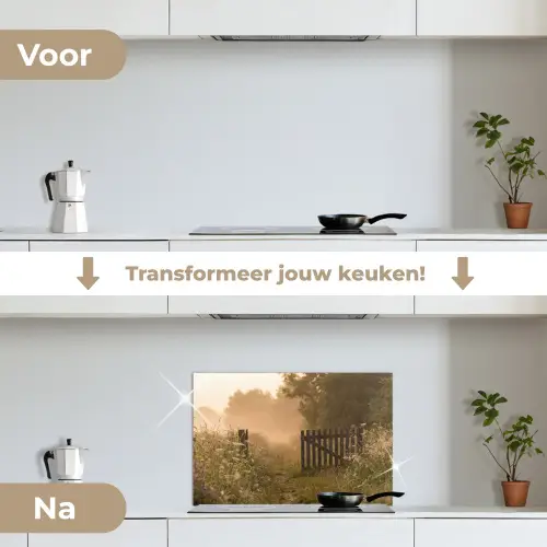 Hek - Natuur - Mist - Veld keuken achterwand spatscherm klein -voor_na_NL